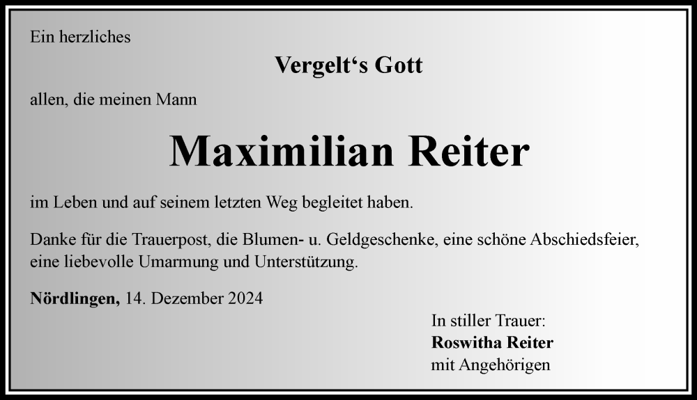 Traueranzeige von Maximilian Reiter von Rieser Nachrichten