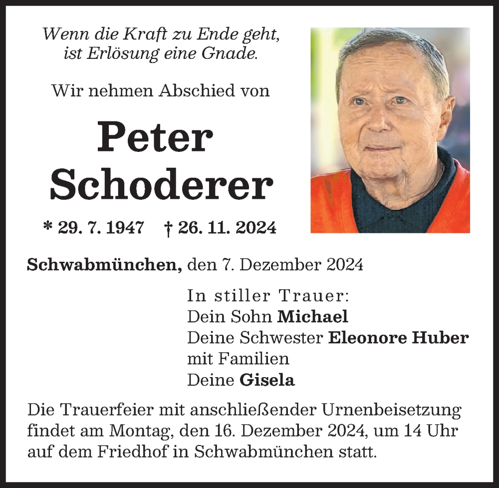 Traueranzeige von Peter Schoderer von Schwabmünchner Allgemeine