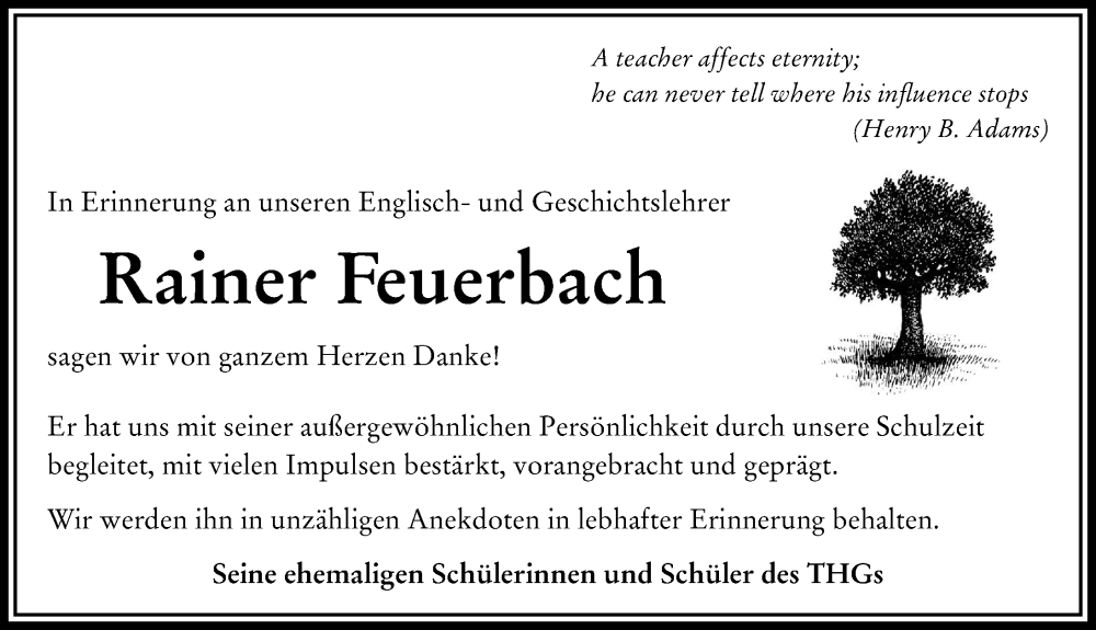 Traueranzeige von Rainer Feuerbach von Rieser Nachrichten