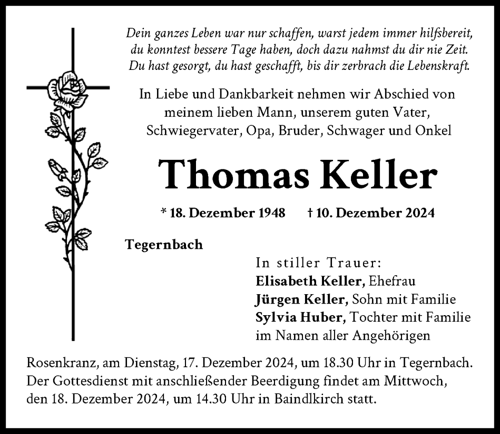 Traueranzeige von Thomas Keller von Friedberger Allgemeine