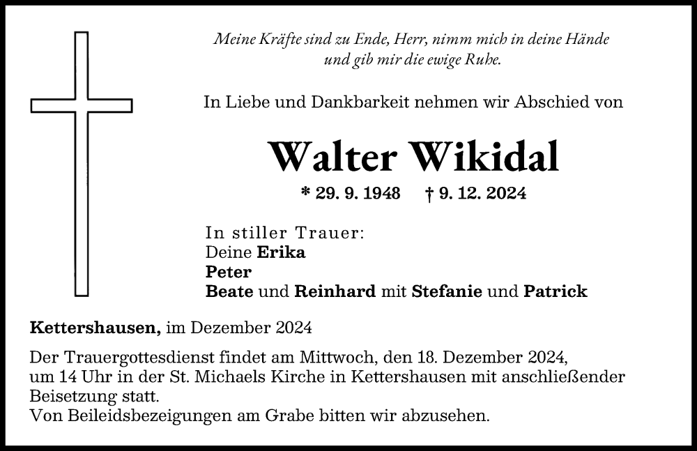 Traueranzeige von Walter Wikidal von Illertisser Zeitung