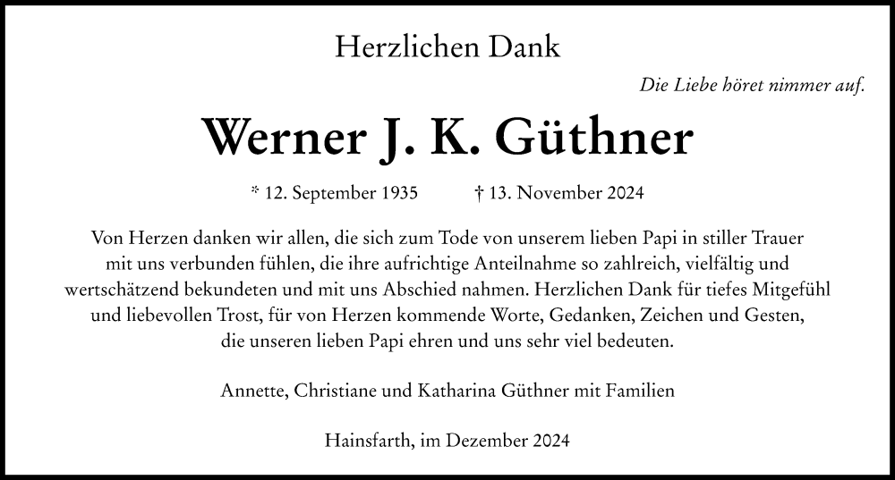 Traueranzeige von Werner J. K. Güthner von Rieser Nachrichten