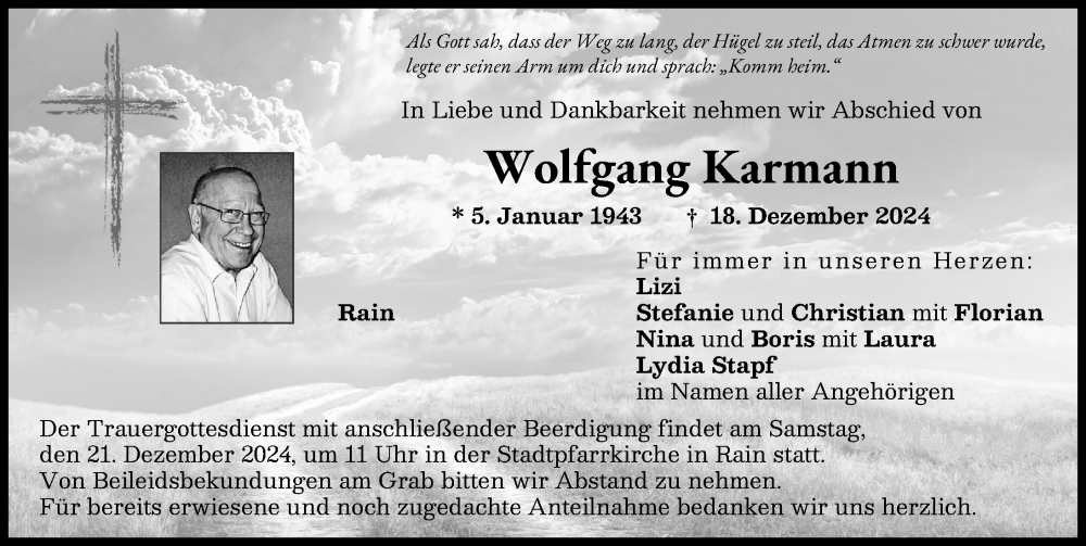 Traueranzeige von Wolfgang Karmann von Donauwörther Zeitung