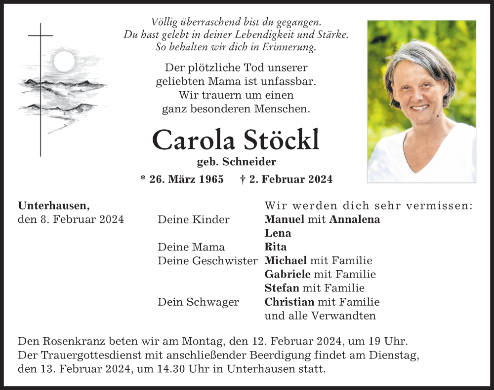  Traueranzeige für Carola Stöckl vom 08.02.2024 aus Neuburger Rundschau