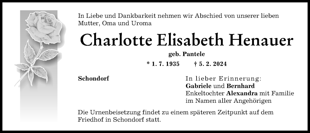 Traueranzeige von Charlotte  Henauer von Landsberger Tagblatt