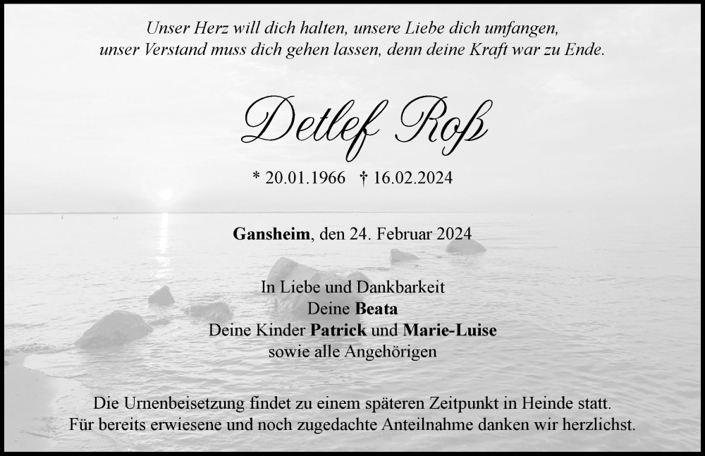  Traueranzeige für Detlef Roß vom 24.02.2024 aus Donauwörther Zeitung