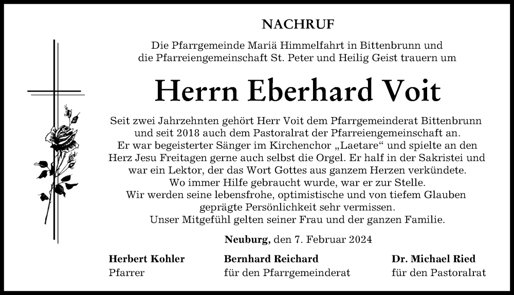 Traueranzeige von Eberhard Voit von Neuburger Rundschau