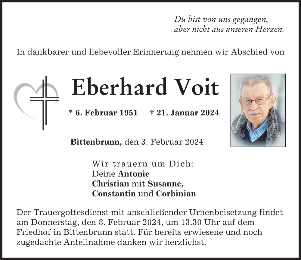 Traueranzeige von Eberhard Voit von Neuburger Rundschau