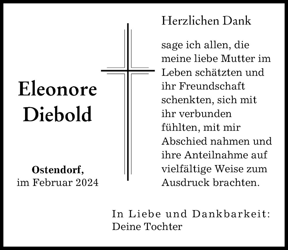Traueranzeige von Eleonore Diebold von Augsburg-Land