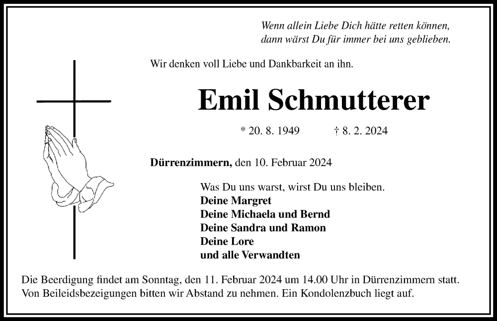  Traueranzeige für Emil Schmutterer vom 10.02.2024 aus Rieser Nachrichten