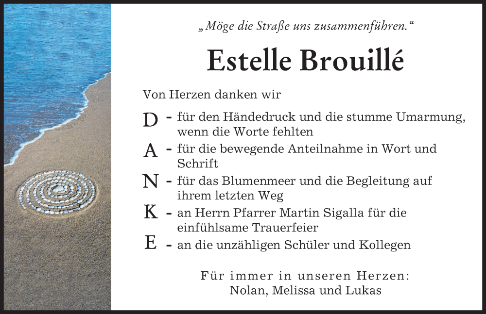  Traueranzeige für Estelle Brouille vom 03.02.2024 aus Augsburger Allgemeine