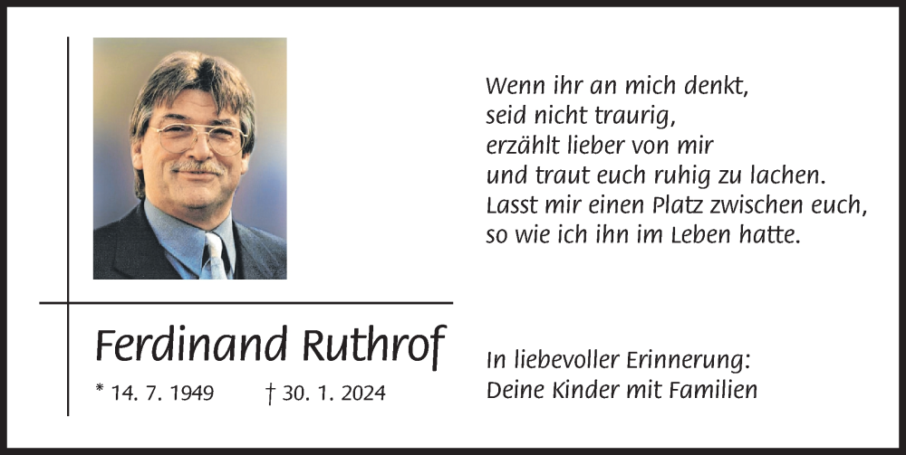  Traueranzeige für Ferdinand Ruthrof vom 10.02.2024 aus Schwabmünchner Allgemeine