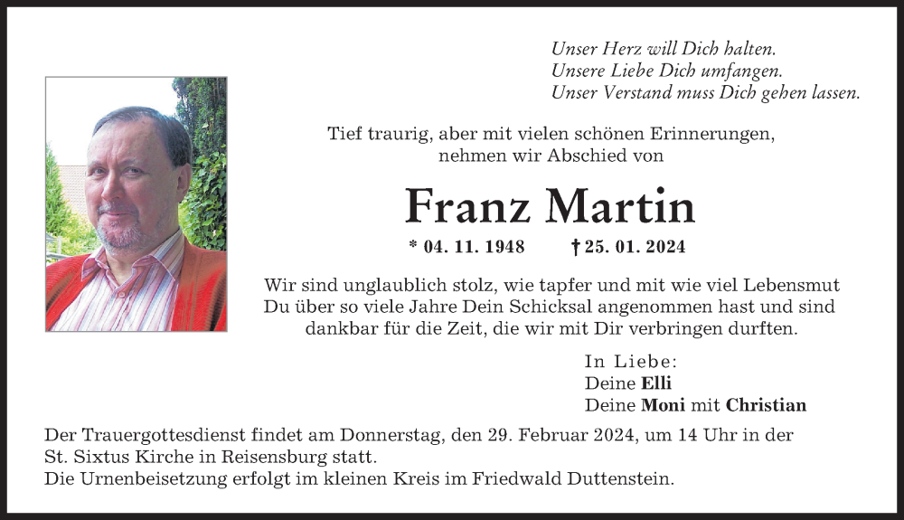 Traueranzeige von Franz Martin von Günzburger Zeitung