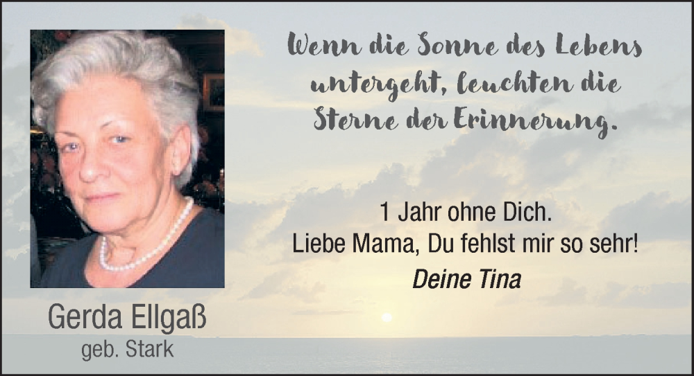 Traueranzeige von Gerda Ellgaß von Augsburger Allgemeine