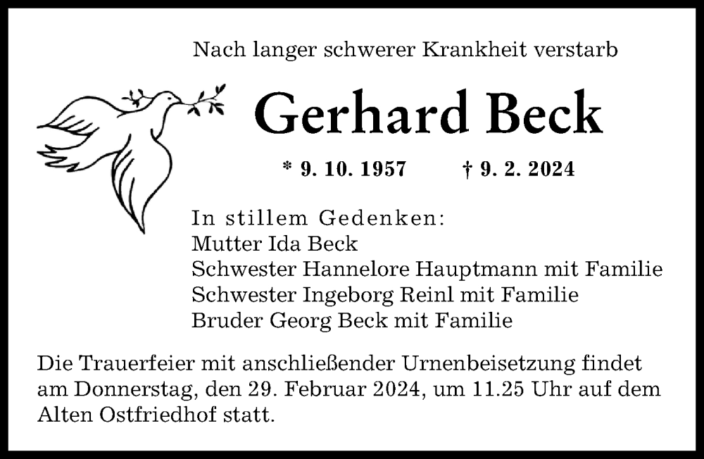 Traueranzeige von Gerhard Beck von Augsburger Allgemeine
