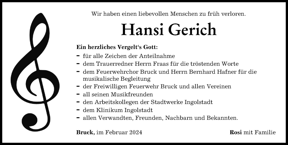 Traueranzeige von Hansi Gerich von Neuburger Rundschau