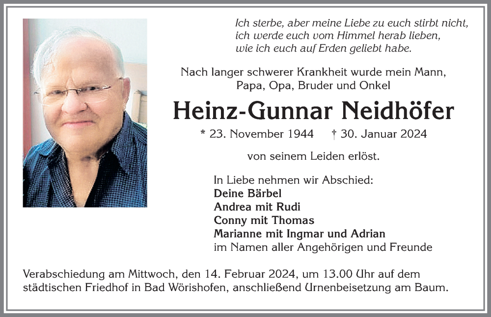 Traueranzeige von Heinz-Gunnar Neidhöfer von Mindelheimer Zeitung