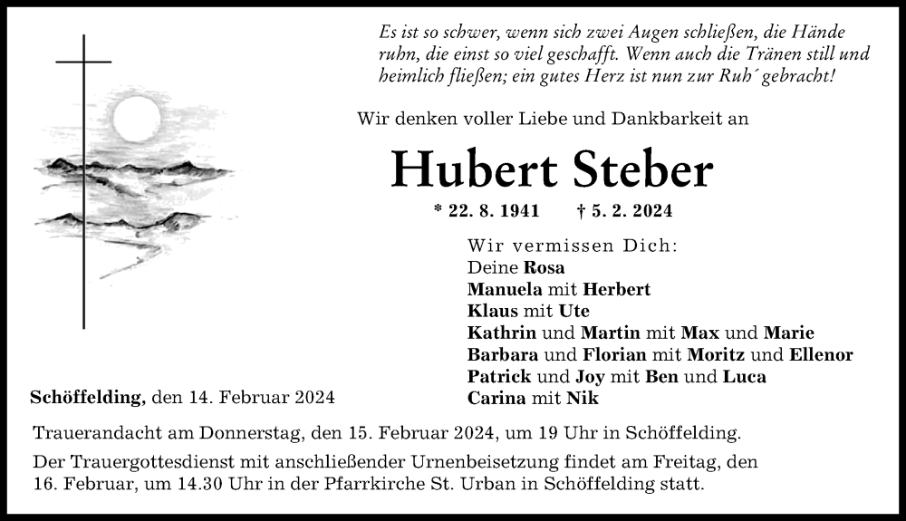 Traueranzeige von Hubert Steber von Landsberger Tagblatt