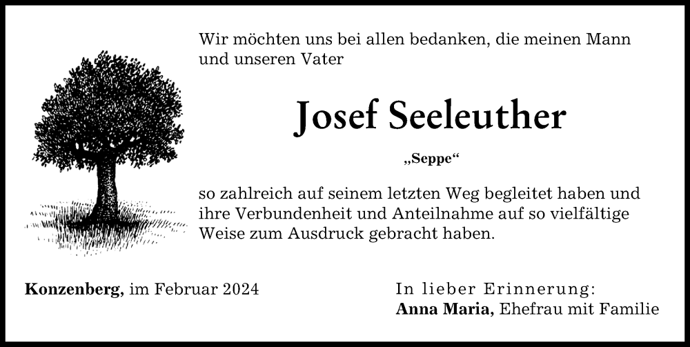 Traueranzeige von Josef Seeleuther von Günzburger Zeitung