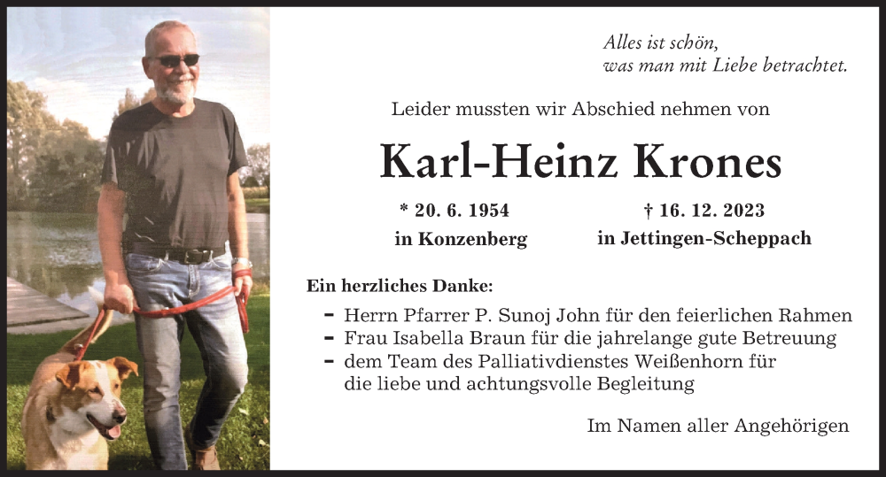 Traueranzeige von Karl-Heinz Krones von Günzburger Zeitung