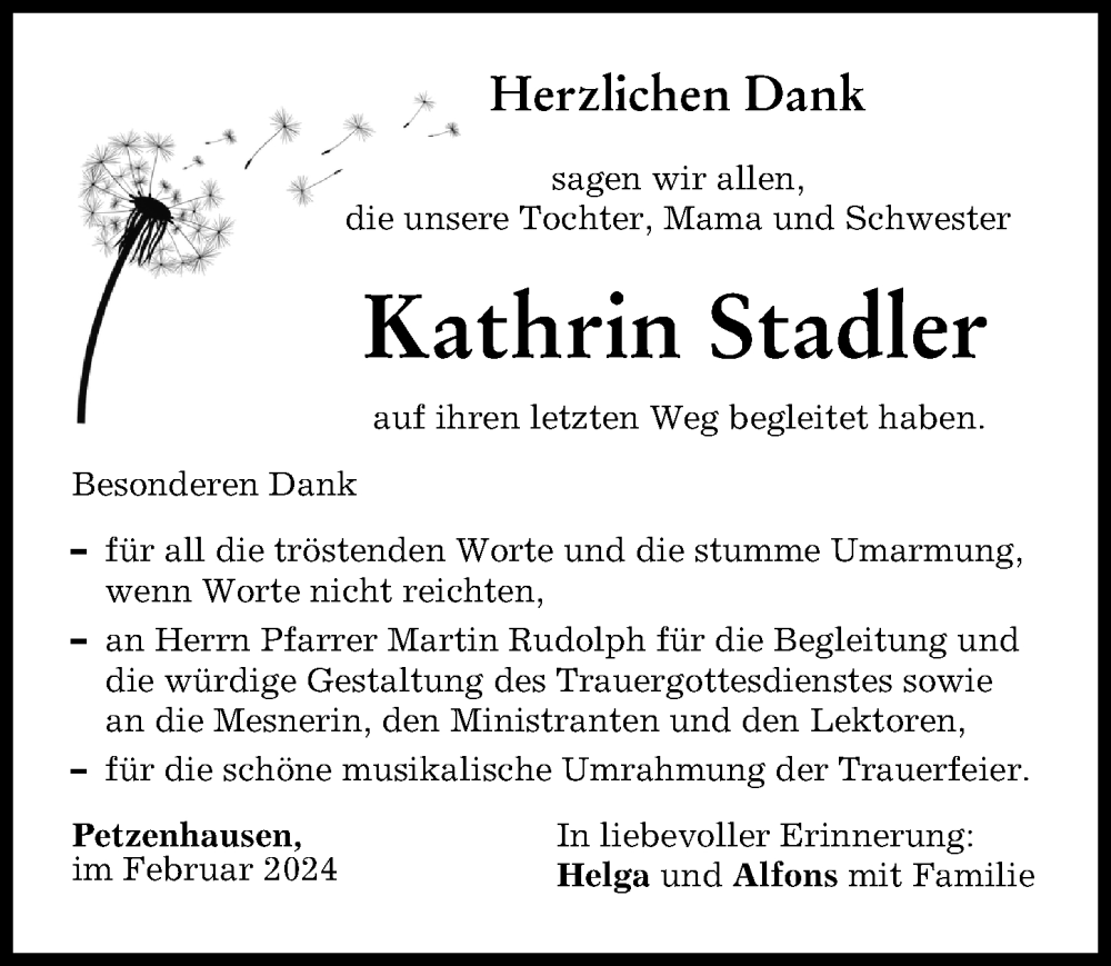 Traueranzeige von Kathrin Stadler von Landsberger Tagblatt