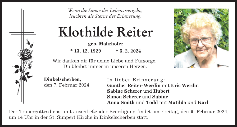 Traueranzeige von Klothilde Reiter von Augsburg-Land