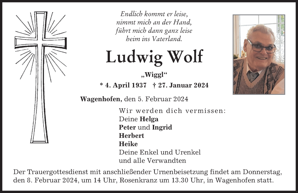 Traueranzeige von Ludwig Wolf von Neuburger Rundschau