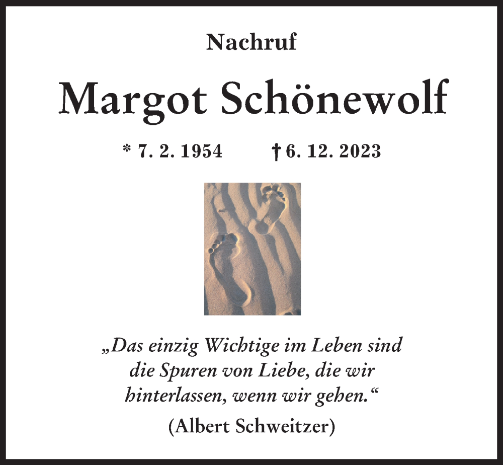 Traueranzeige von Margot Schönewolf von Augsburger Allgemeine