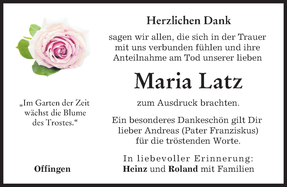 Traueranzeige von Maria Latz von Günzburger Zeitung