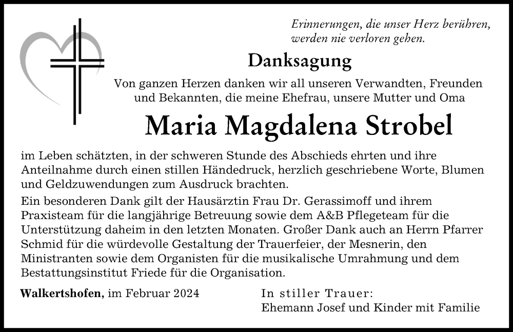 Traueranzeige von Maria Magdalena Strobel von Augsburger Allgemeine