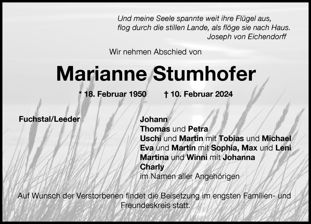 Traueranzeige von Marianne Stumhofer von Augsburger Allgemeine, Landsberger Tagblatt