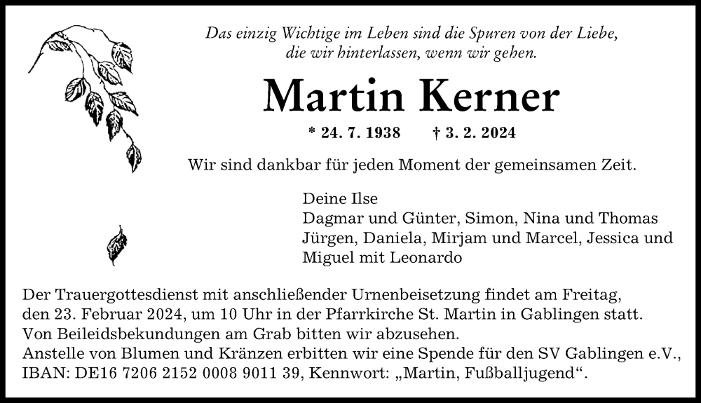 Traueranzeige von Martin Kerner von Augsburger Allgemeine