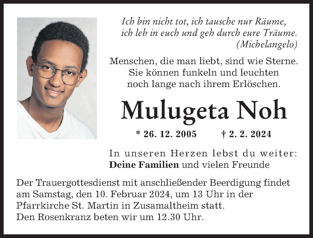  Traueranzeige für Mulugeta Noh vom 08.02.2024 aus Augsburger Allgemeine, Wertinger Zeitung