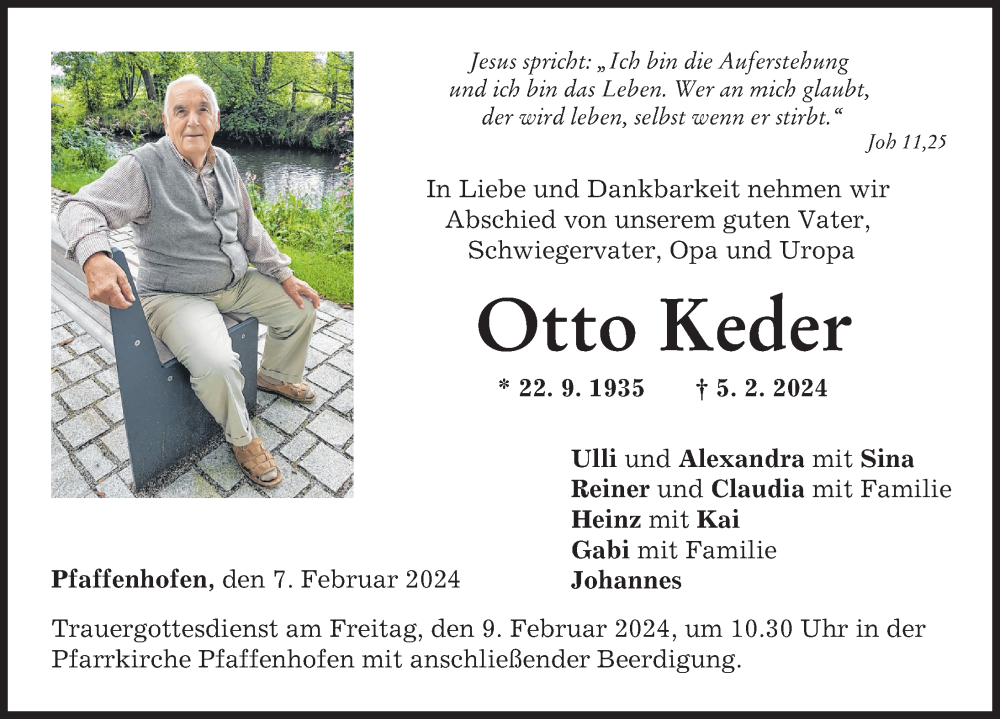 Traueranzeige von Otto Keder von Neu-Ulmer Zeitung