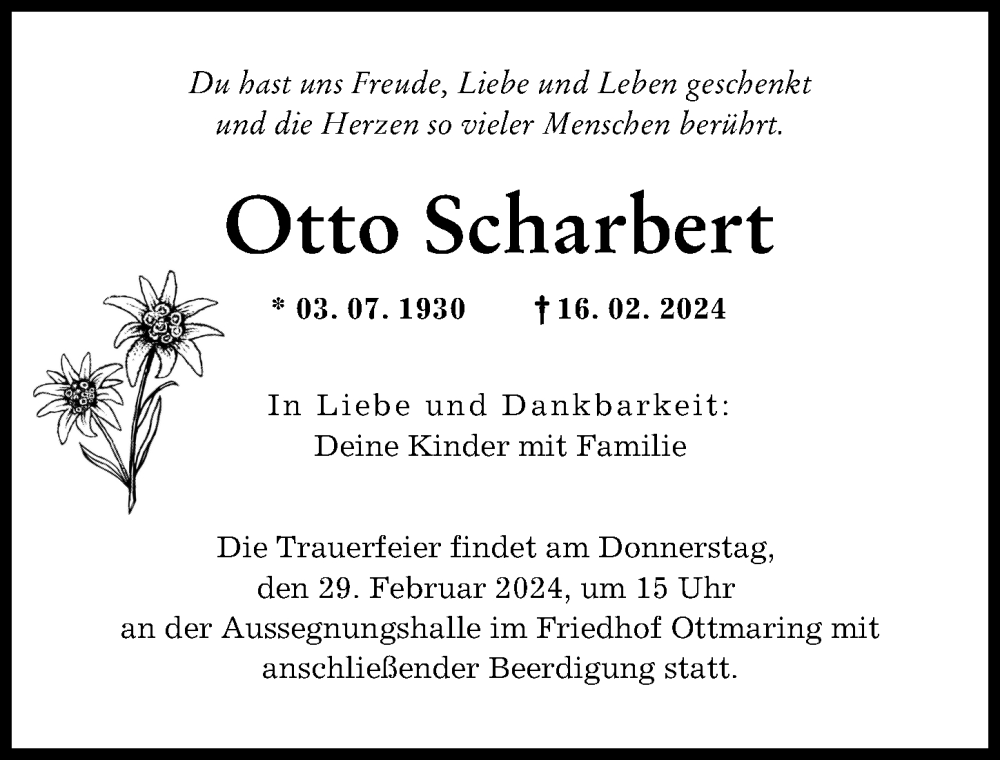 Traueranzeige von Otto Scharbert von Friedberger Allgemeine