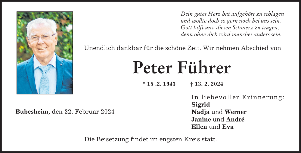 Traueranzeige von Peter Führer von Günzburger Zeitung