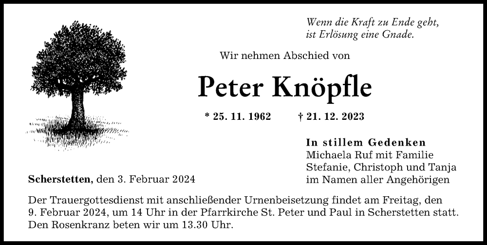 Traueranzeige von Peter Knöpfte von Schwabmünchner Allgemeine