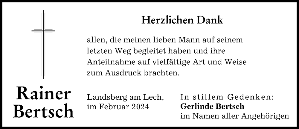 Traueranzeige von Rainer Bertsch von Landsberger Tagblatt