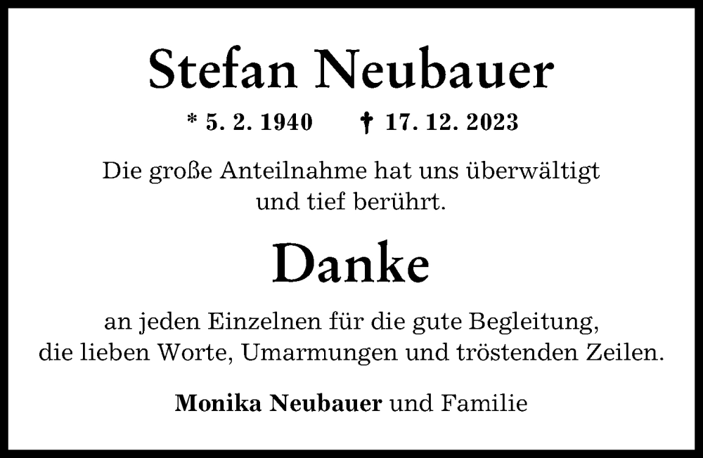 Traueranzeige von Stefan Neubauer von Landsberger Tagblatt