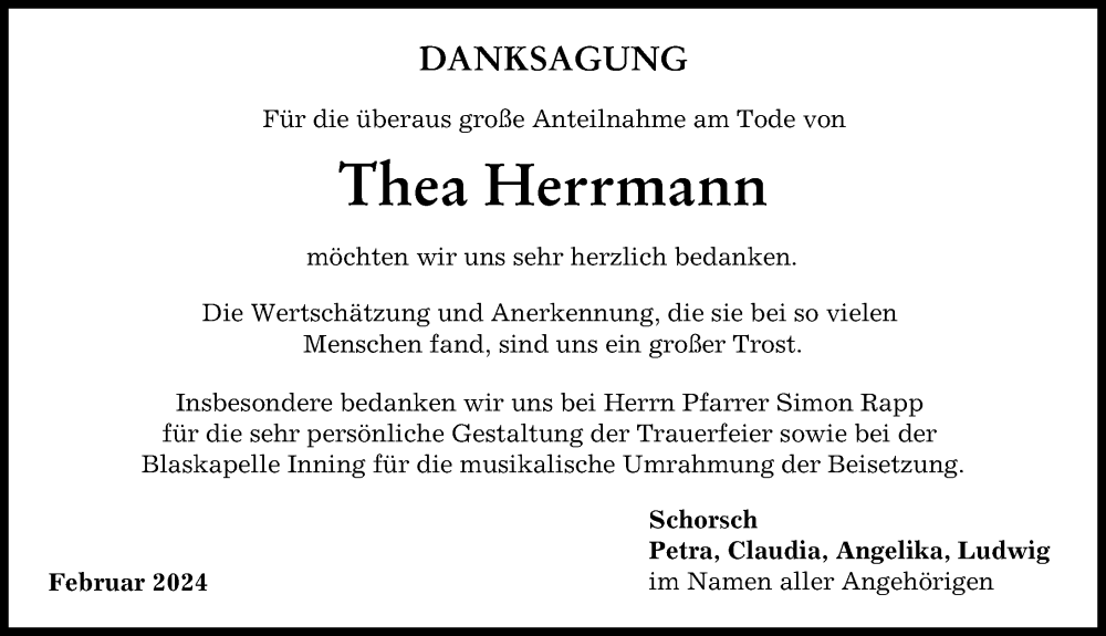 Traueranzeige von Thea Herrmann von Landsberger Tagblatt