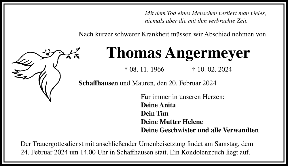 Traueranzeige von Thomas Angermeyer von Donauwörther Zeitung, Rieser Nachrichten