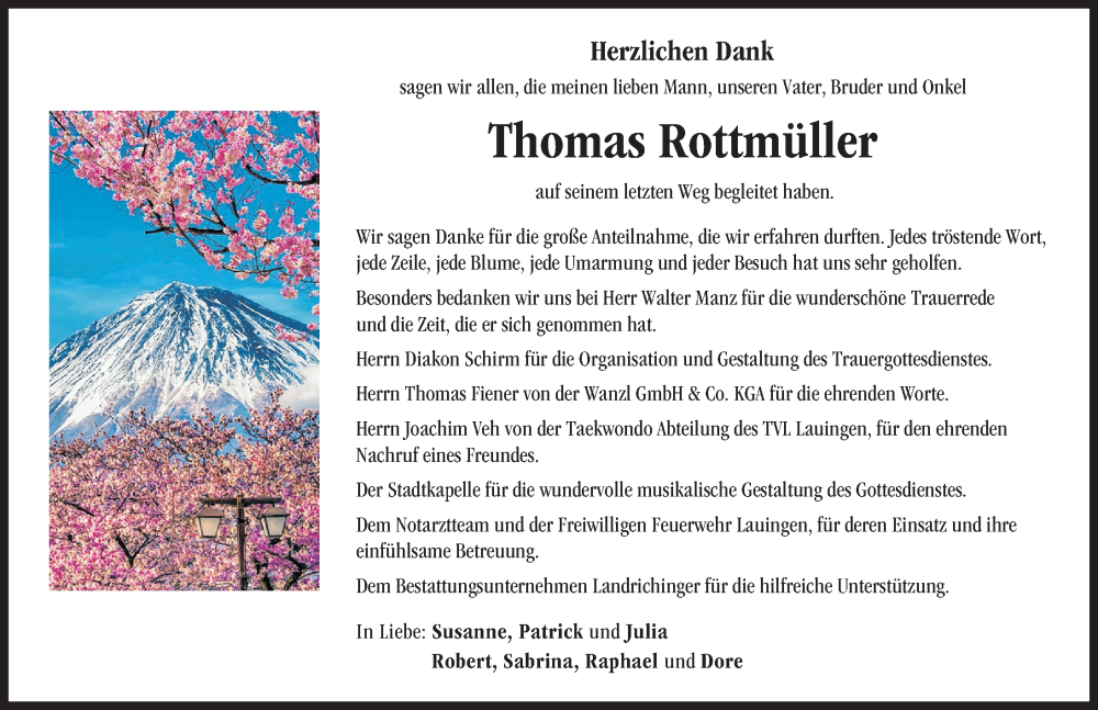 Traueranzeige von Thomas Rottmüller von Donau Zeitung