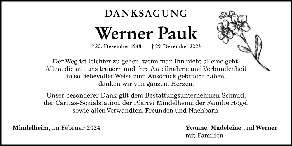 Traueranzeige von Werner Pauk von Mindelheimer Zeitung