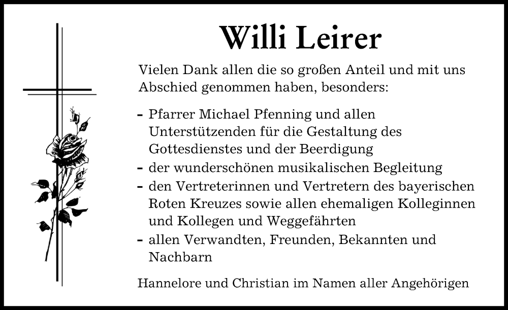 Traueranzeige von Willi Leirer von Augsburger Allgemeine