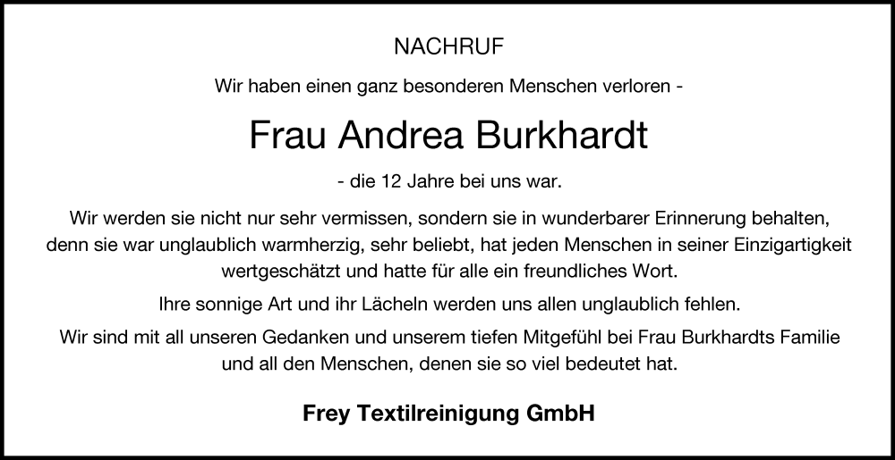 Traueranzeige von Andrea Burkhardt von Günzburger Zeitung