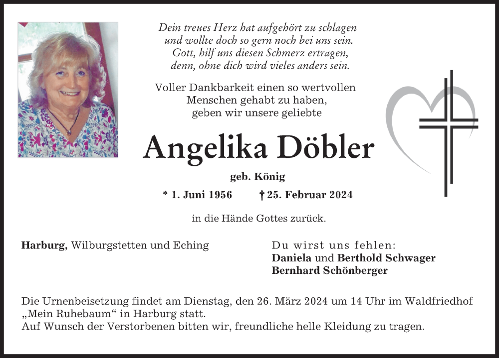 Traueranzeige von Angelika Döbler von Donauwörther Zeitung