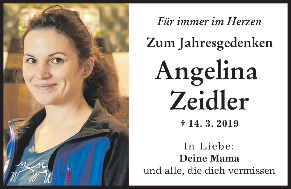 Traueranzeige von Angelina Zeidler von Landsberger Tagblatt