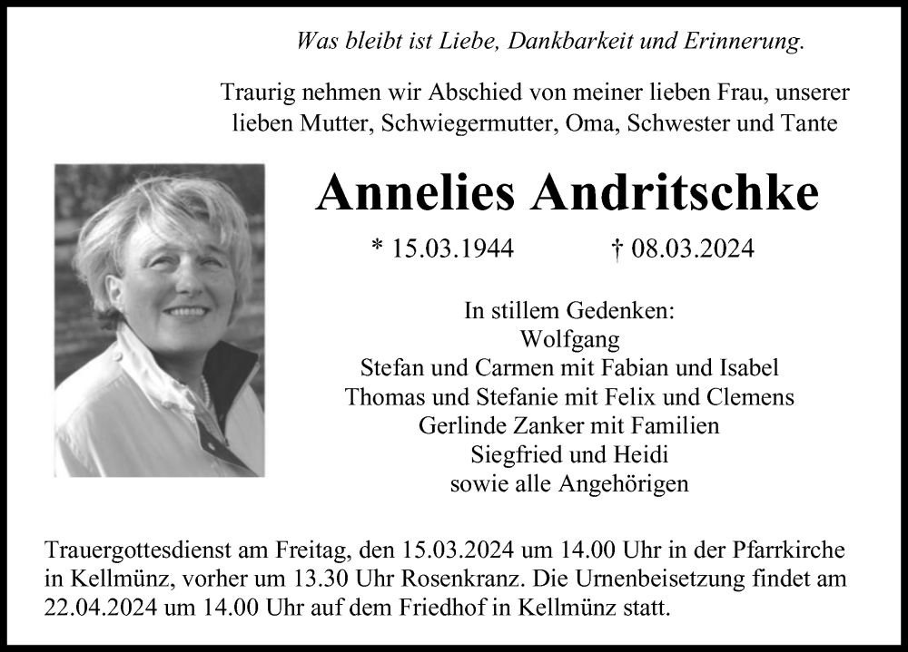 Traueranzeige von Annelies Andritschke von Illertisser Zeitung
