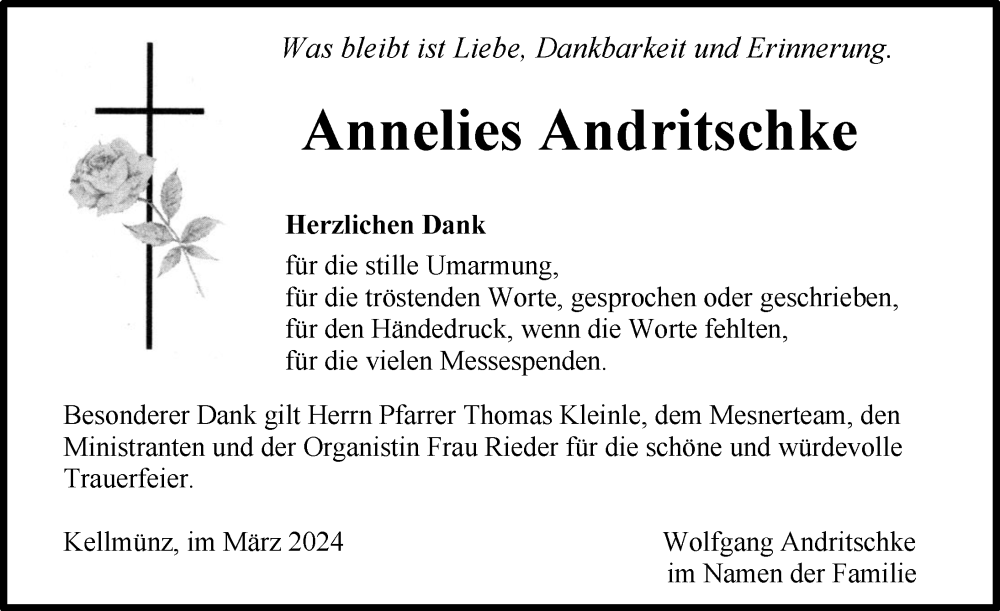 Traueranzeige von Annelies Andritschke von Illertisser Zeitung