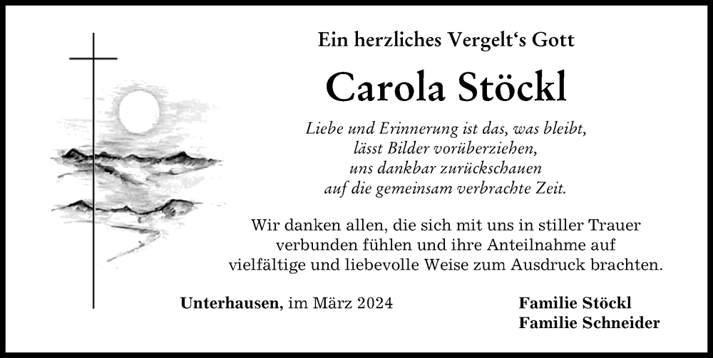 Traueranzeige von Carola Stöckl von Neuburger Rundschau